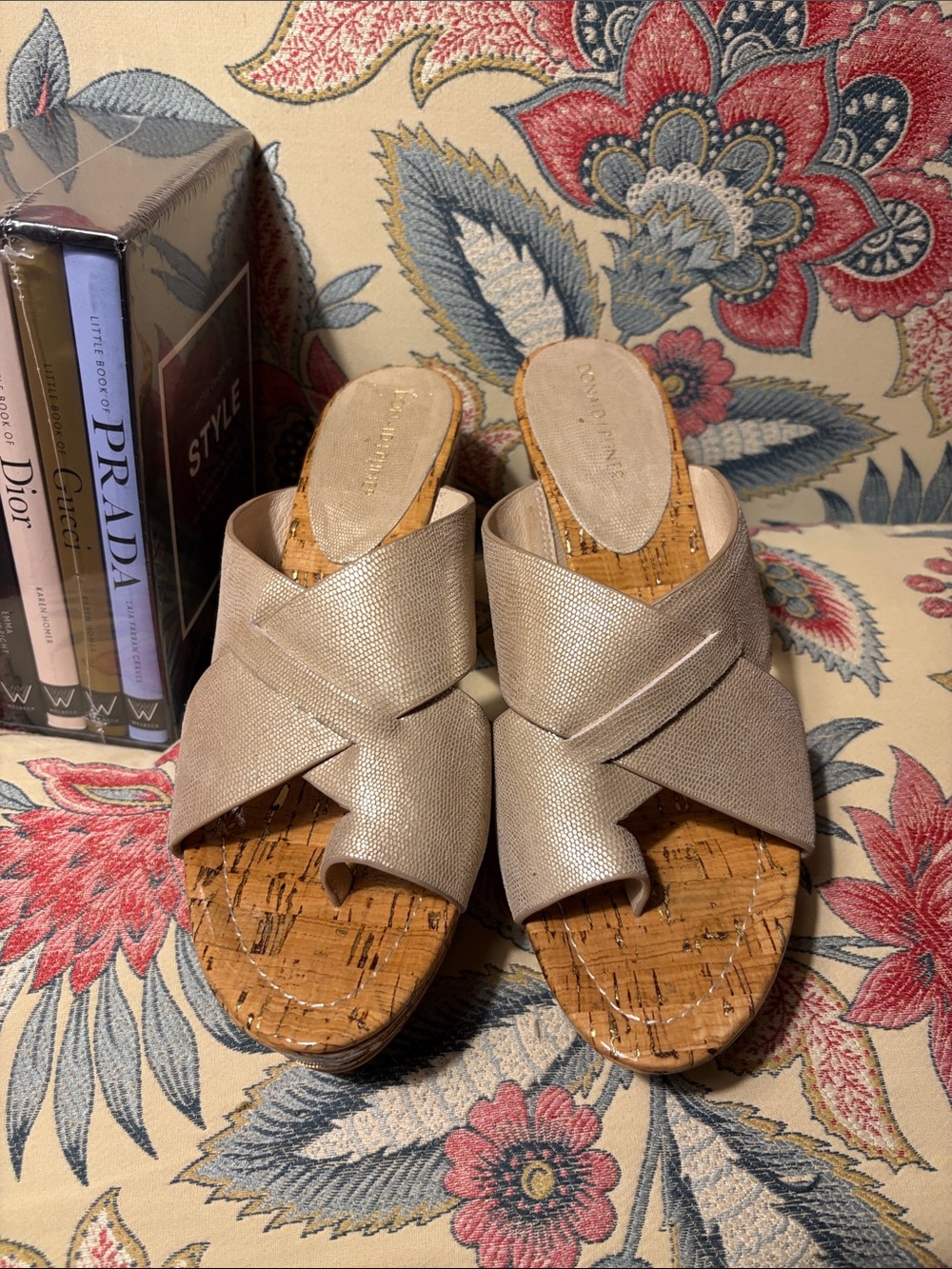 Donald J Pliner Beige Crisscross Cork Slide Sandals - 9.5 NWT